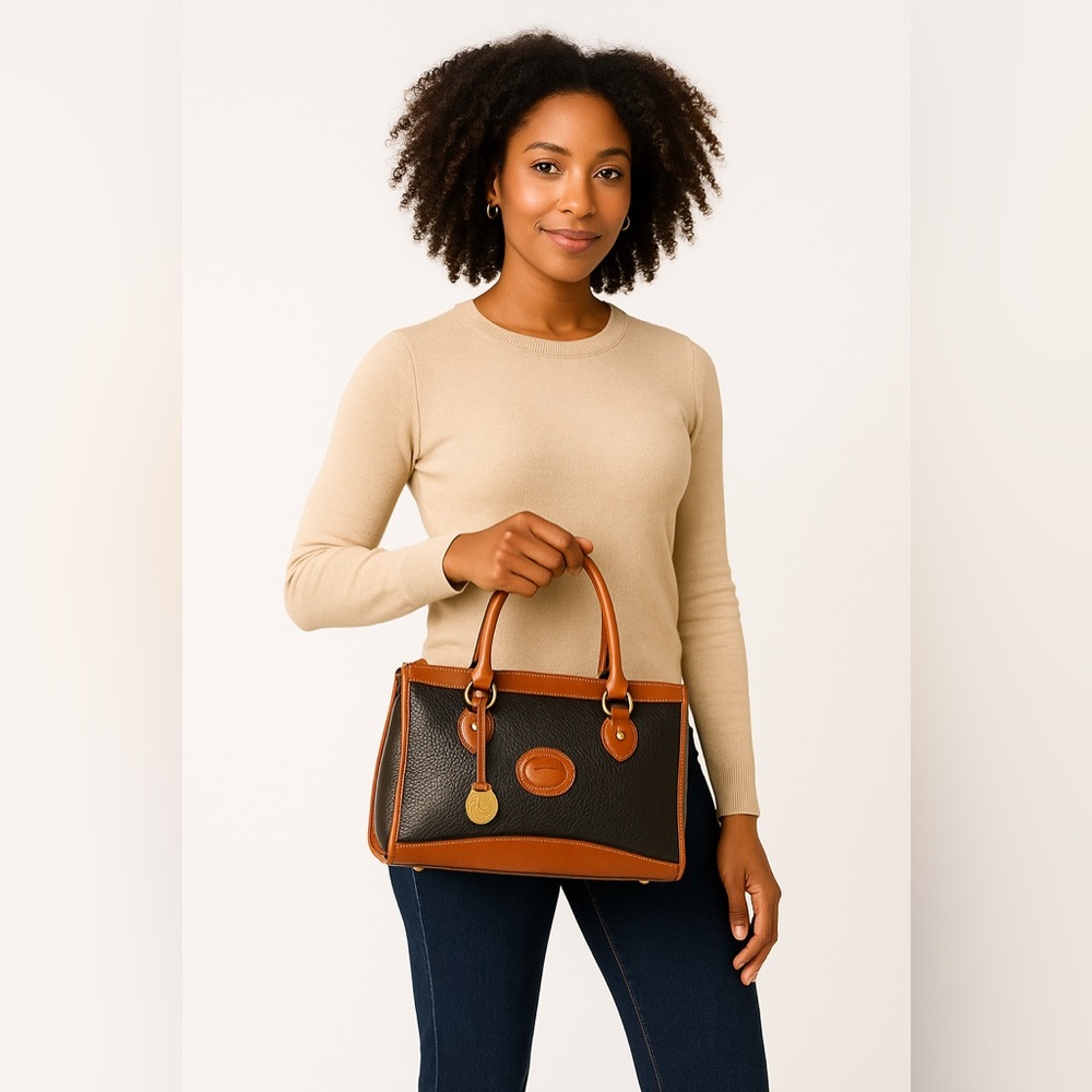 Dooney & Bourke All Weather Leather Small Essex Satchel Black & British Tan R26 - Picture 5 of 17